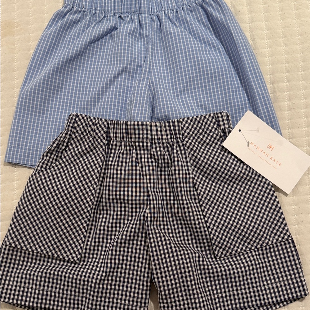 Hannah Kate Two-Pack Boys' Blue Windowpane & Navy Gingham Cotton Shorts